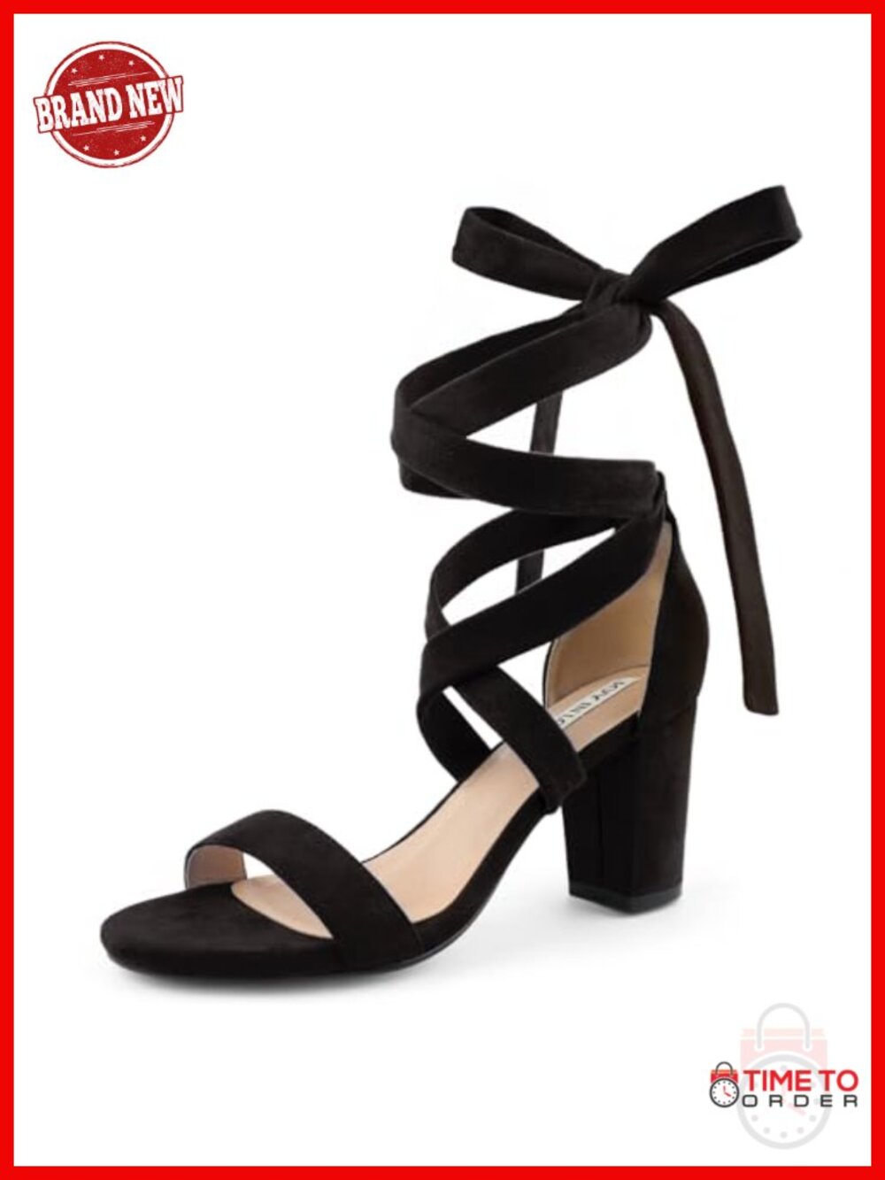 Lace Up Chunky Block Heel Strappy Sandals 3 Inch Faux Suede